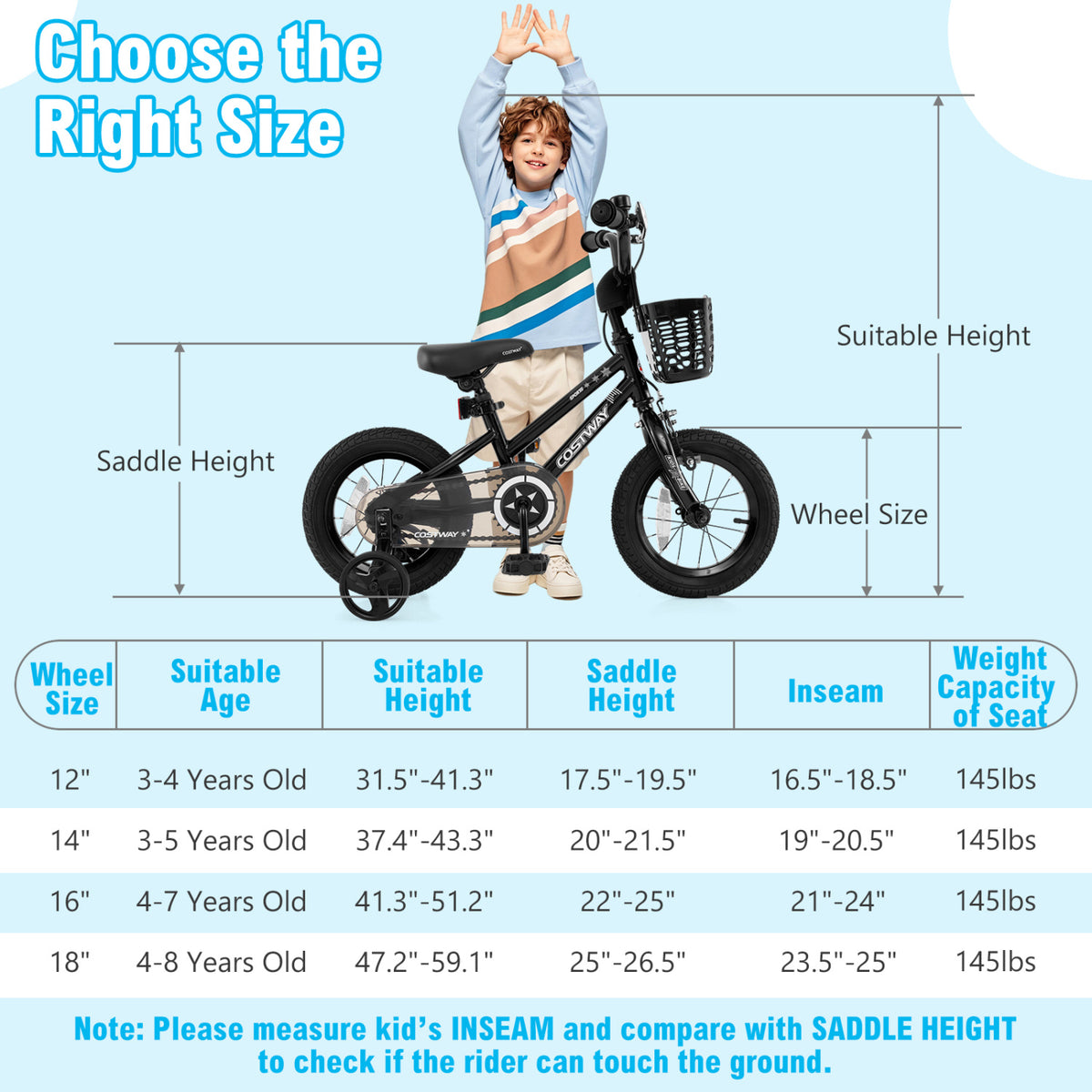 Kids Bike with Basket and Training Wheels - Adjustable Height-Kids Bike-DECOROLALA