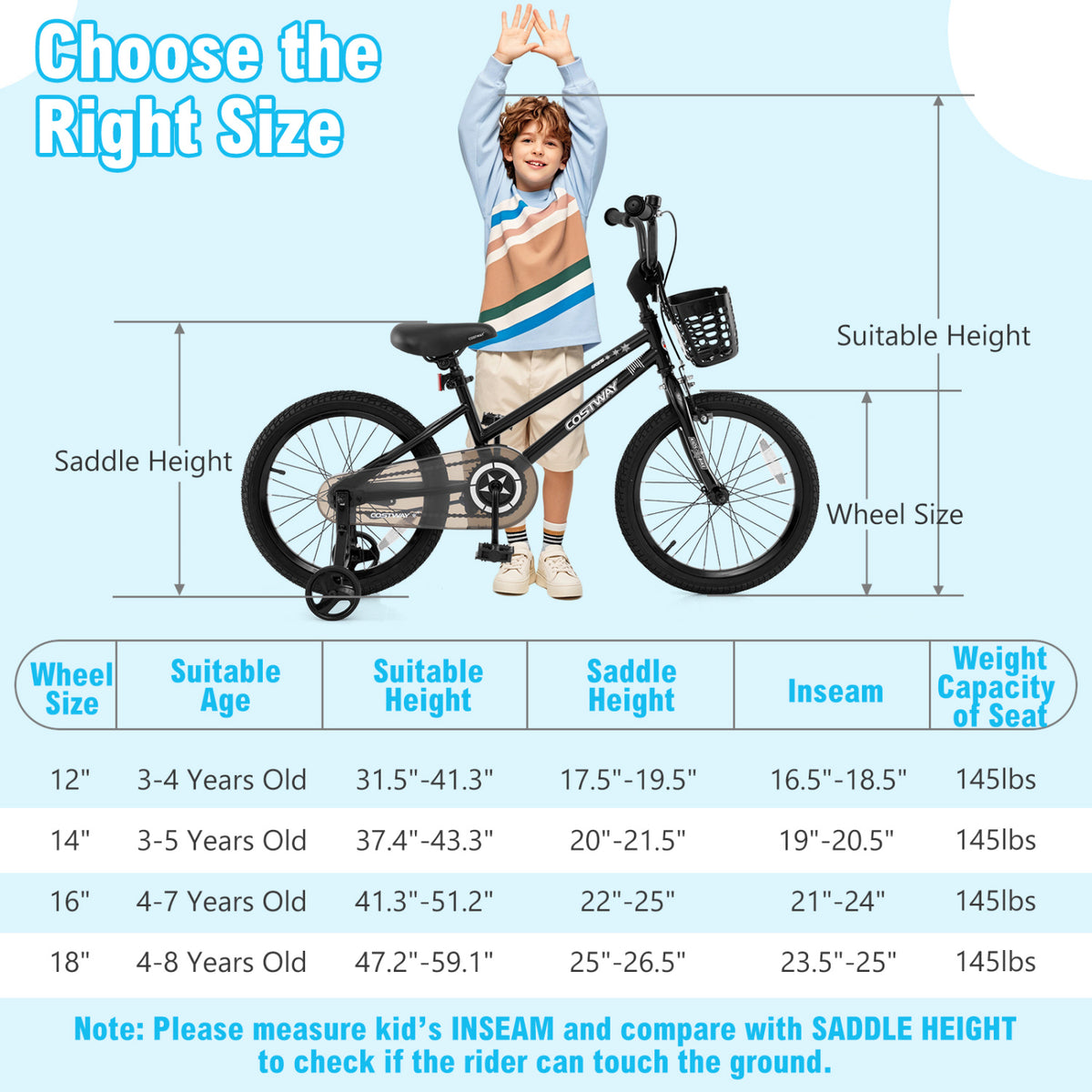 Kids Bike with Basket and Training Wheels - Adjustable Height-Kids Bike-DECOROLALA