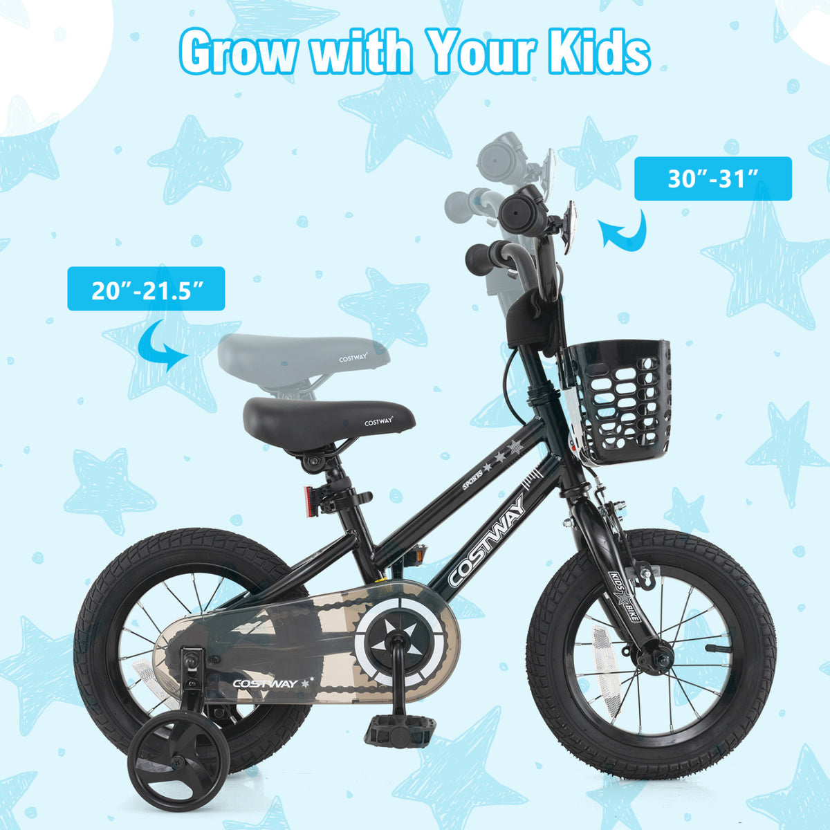 Kids Bike with Basket and Training Wheels - Adjustable Height-Kids Bike-DECOROLALA