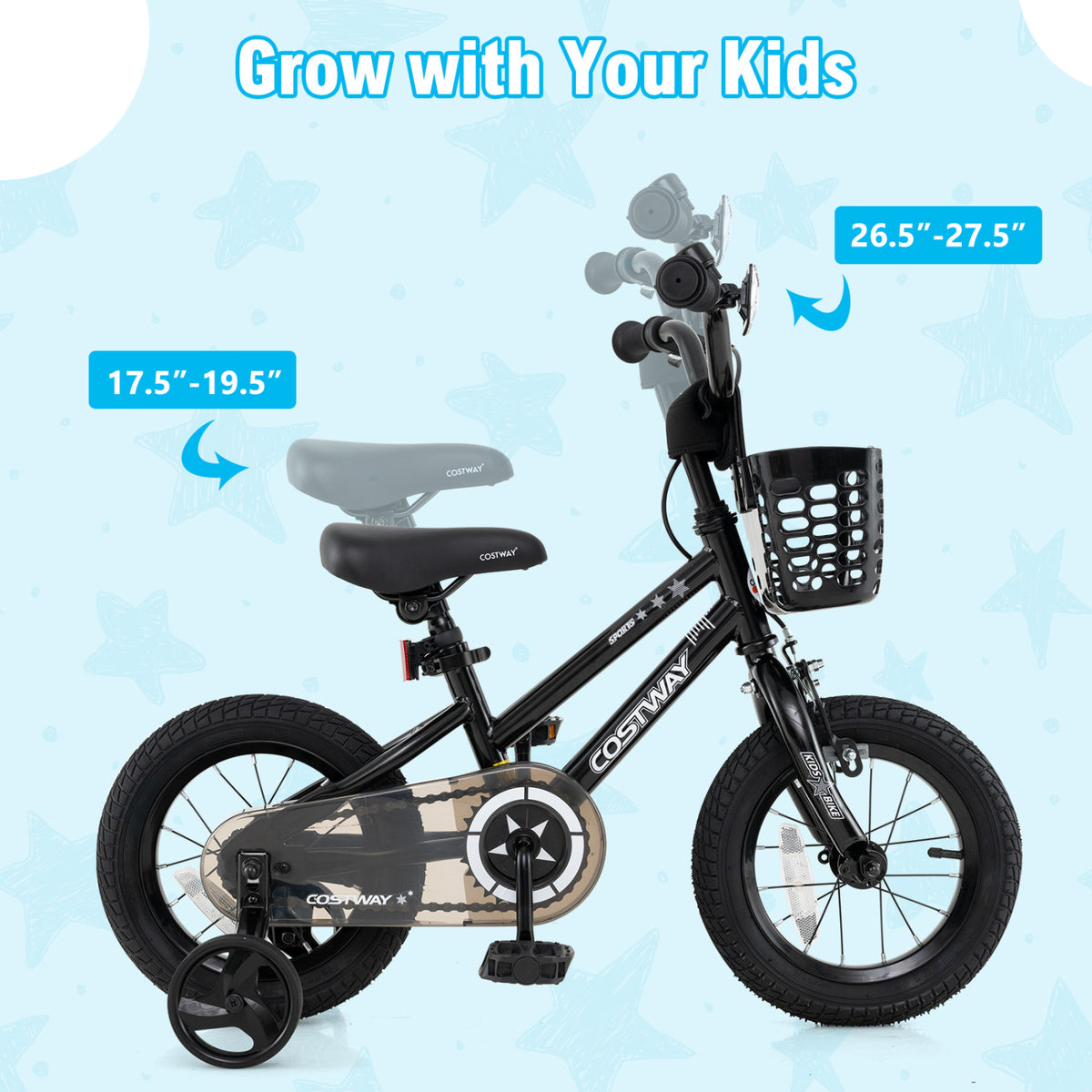 Kids Bike with Basket and Training Wheels - Adjustable Height-Kids Bike-DECOROLALA