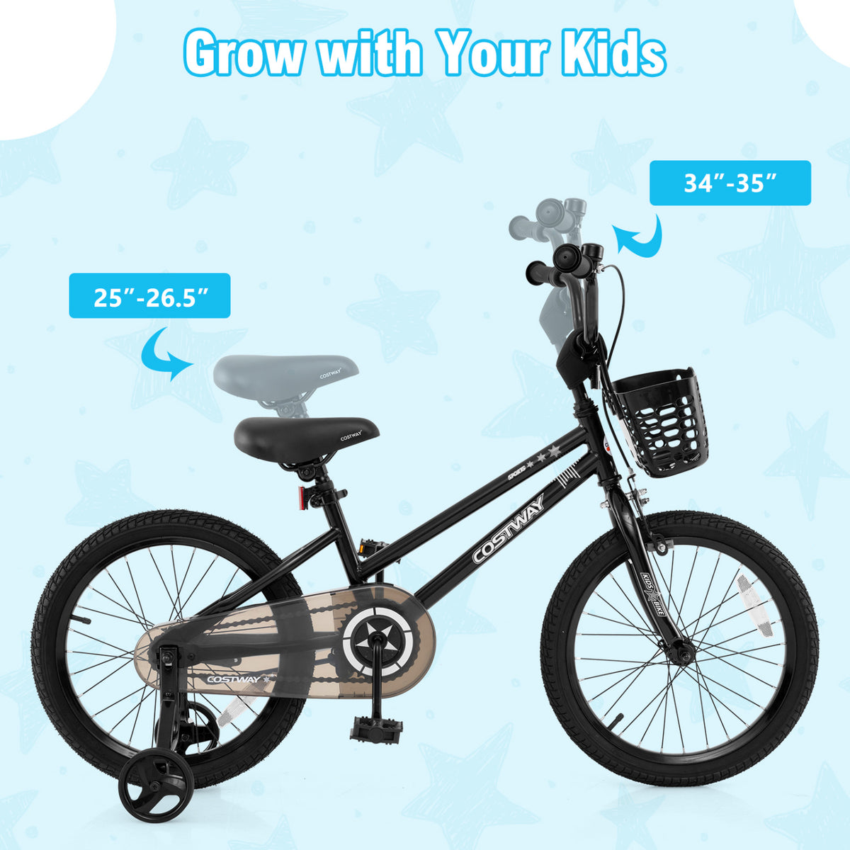 Kids Bike with Basket and Training Wheels - Adjustable Height-Kids Bike-DECOROLALA