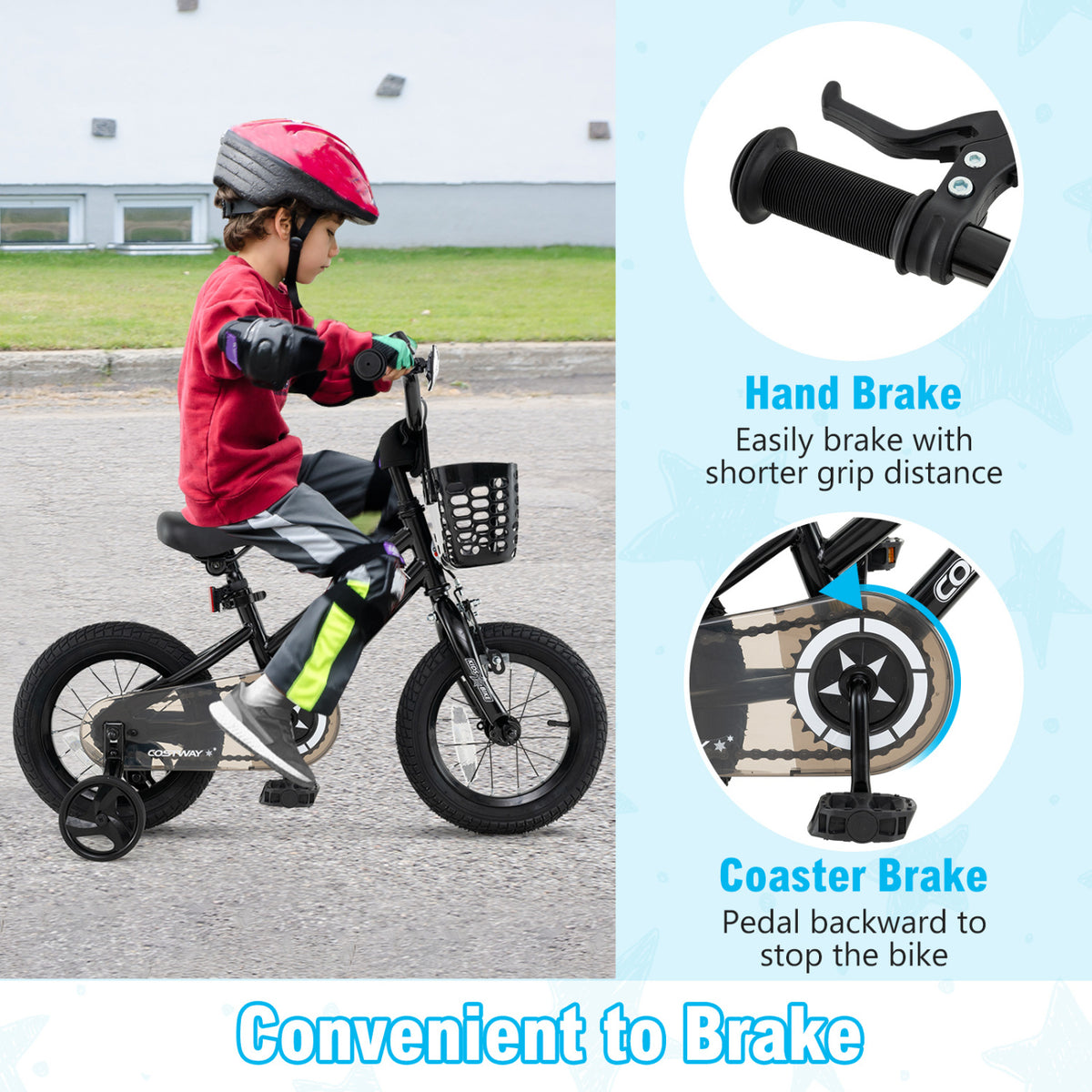 Kids Bike with Basket and Training Wheels - Adjustable Height-Kids Bike-DECOROLALA