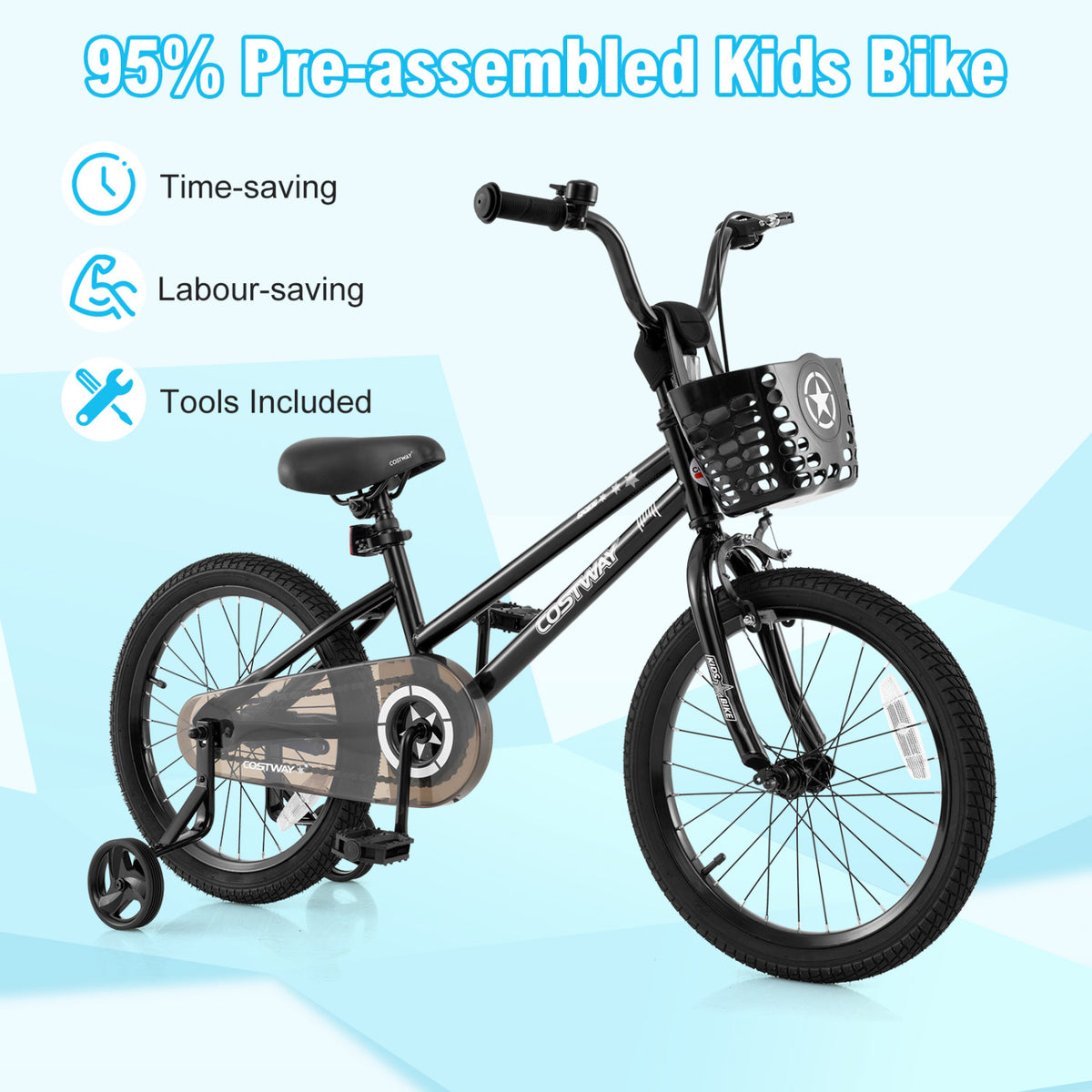 Kids Bike with Basket and Training Wheels - Adjustable Height-Kids Bike-DECOROLALA