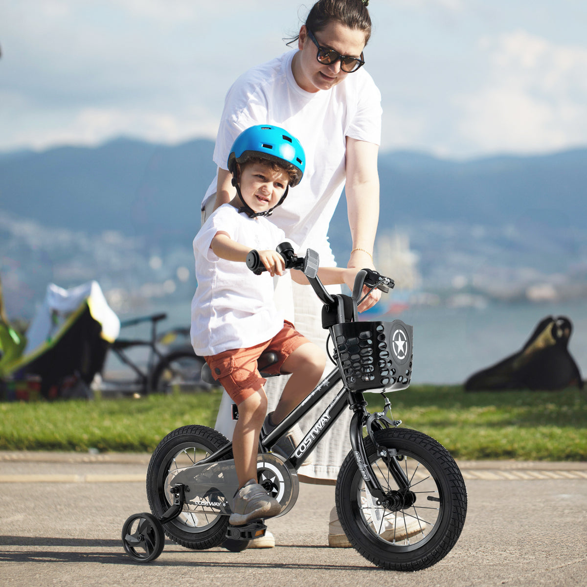 Kids Bike with Basket and Training Wheels - Adjustable Height-Kids Bike-DECOROLALA