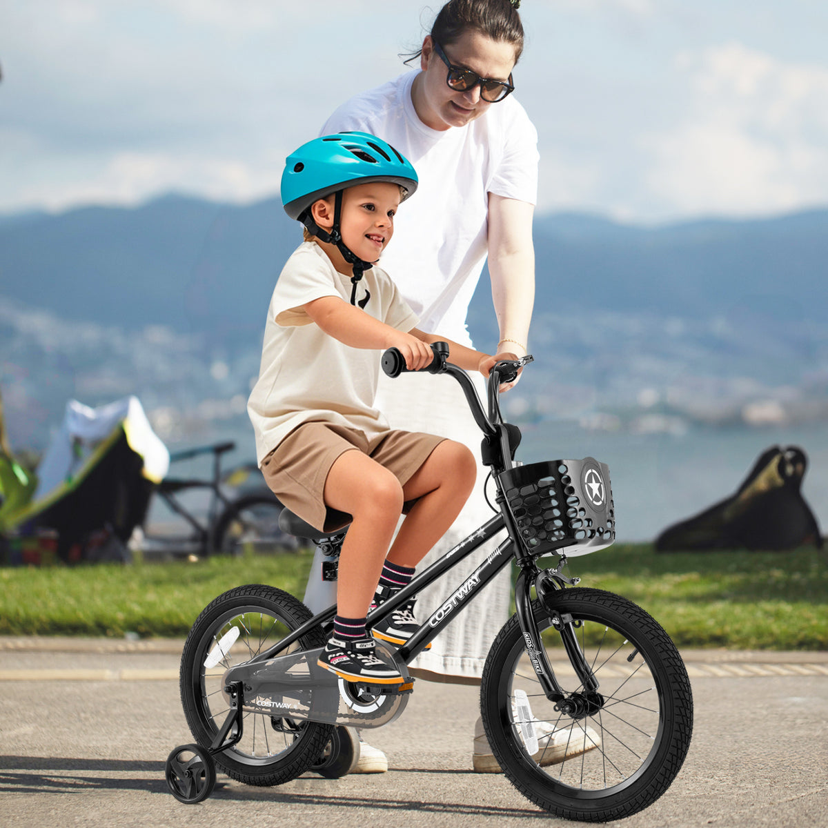 Kids Bike with Basket and Training Wheels - Adjustable Height-Kids Bike-DECOROLALA