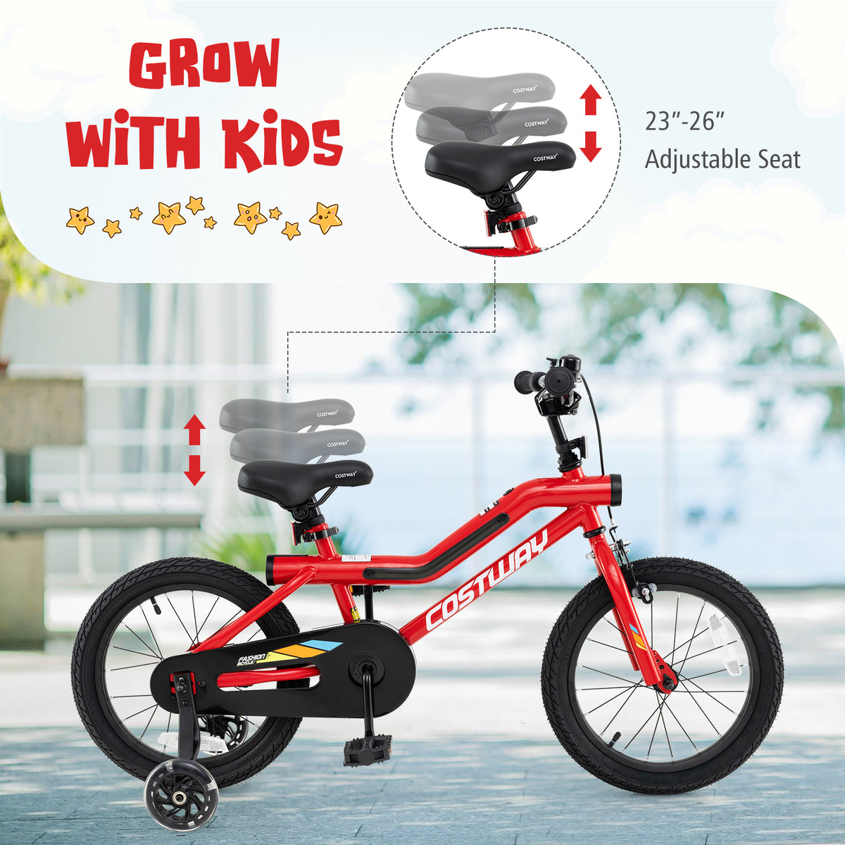 Kids Bike with LED Lights and Training Wheels - Carbon Steel 16"/18"-Kids Bike-DECOROLALA