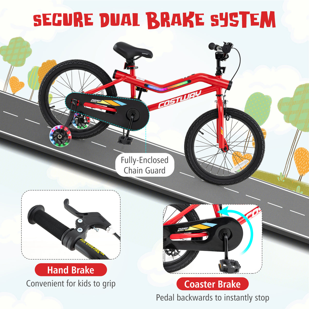 Kids Bike with LED Lights and Training Wheels - Carbon Steel 16"/18"-Kids Bike-DECOROLALA