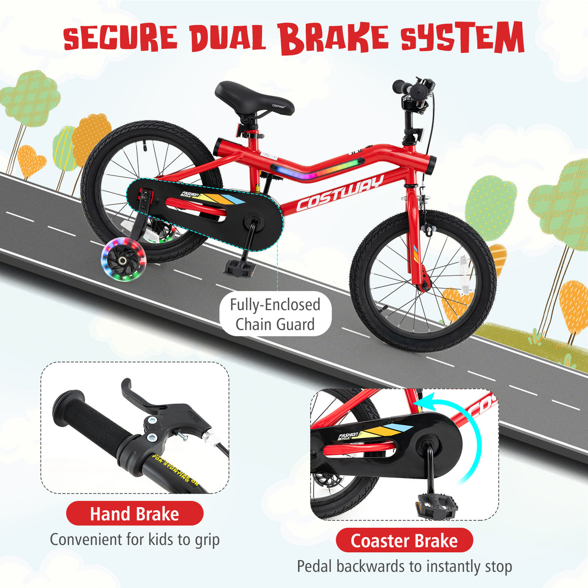 Kids Bike with LED Lights and Training Wheels - Carbon Steel 16"/18"-Kids Bike-DECOROLALA