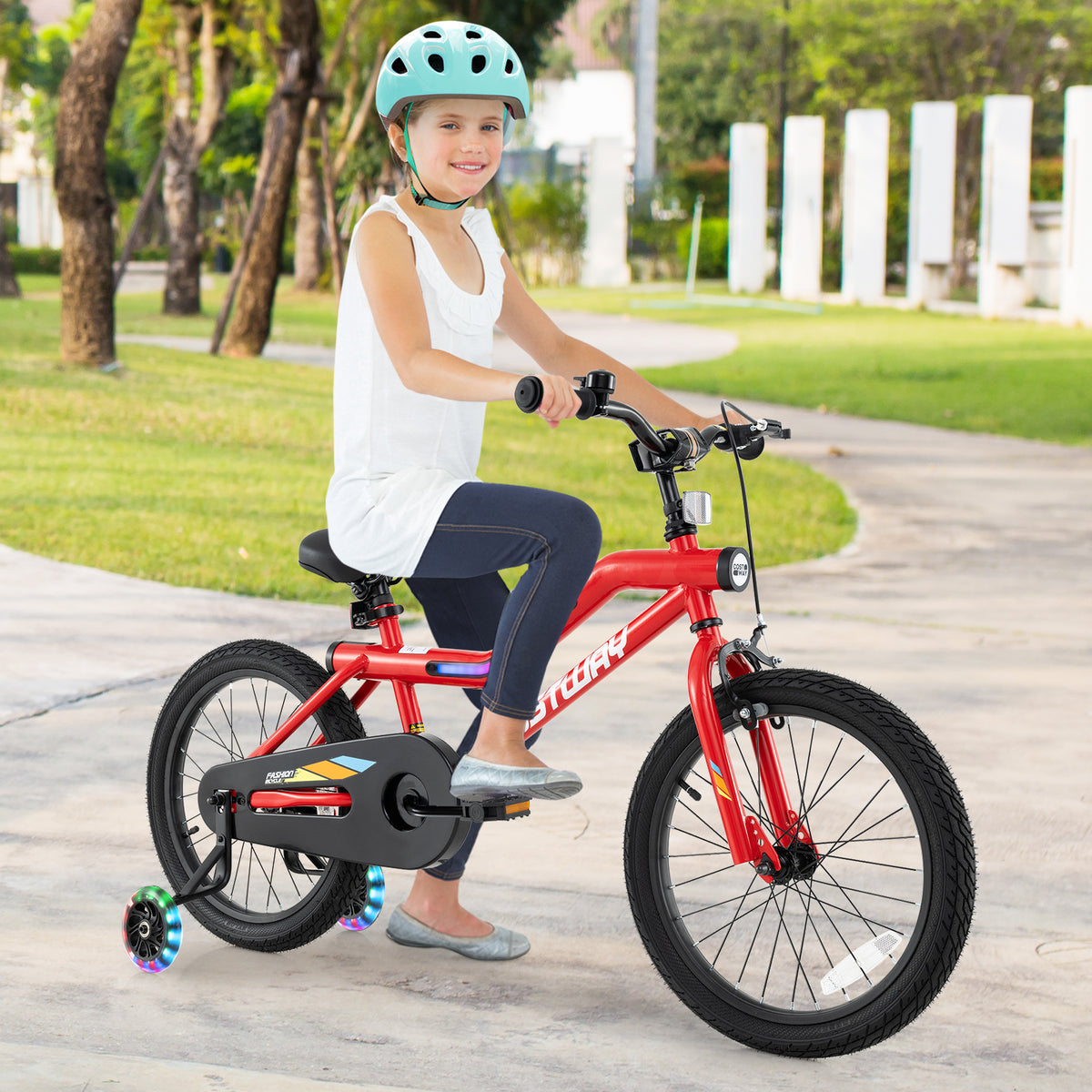 Kids Bike with LED Lights and Training Wheels - Carbon Steel 16"/18"-Kids Bike-DECOROLALA