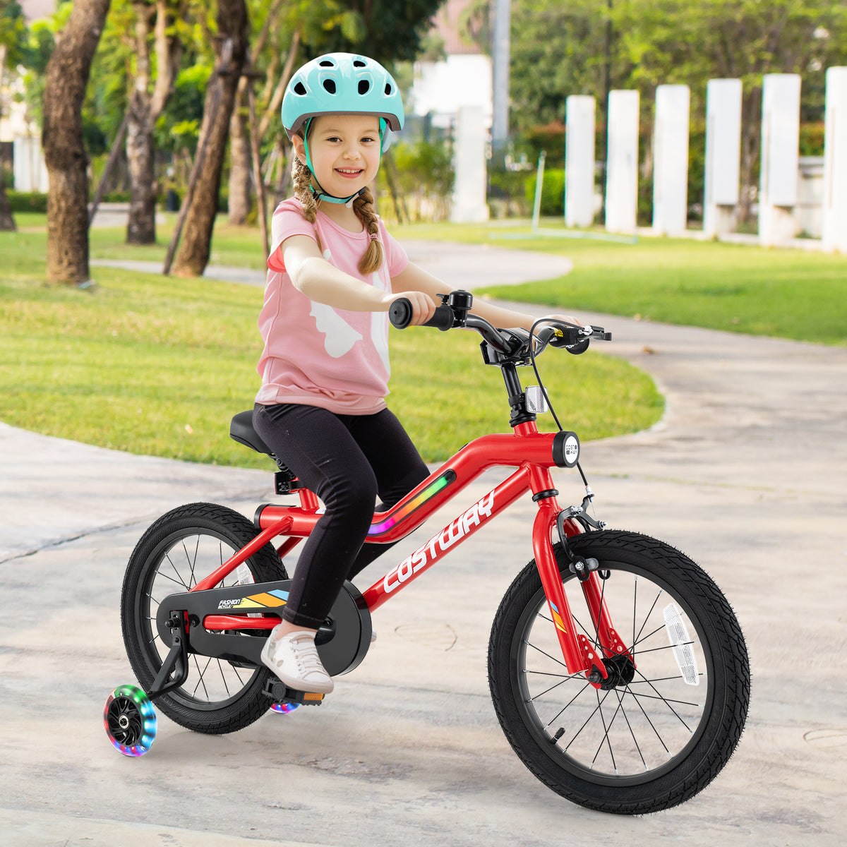 Kids Bike with LED Lights and Training Wheels - Carbon Steel 16"/18"-Kids Bike-DECOROLALA