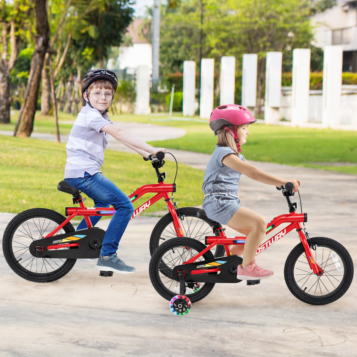 Kids Bike with LED Lights and Training Wheels - Carbon Steel 16"/18"-Kids Bike-DECOROLALA