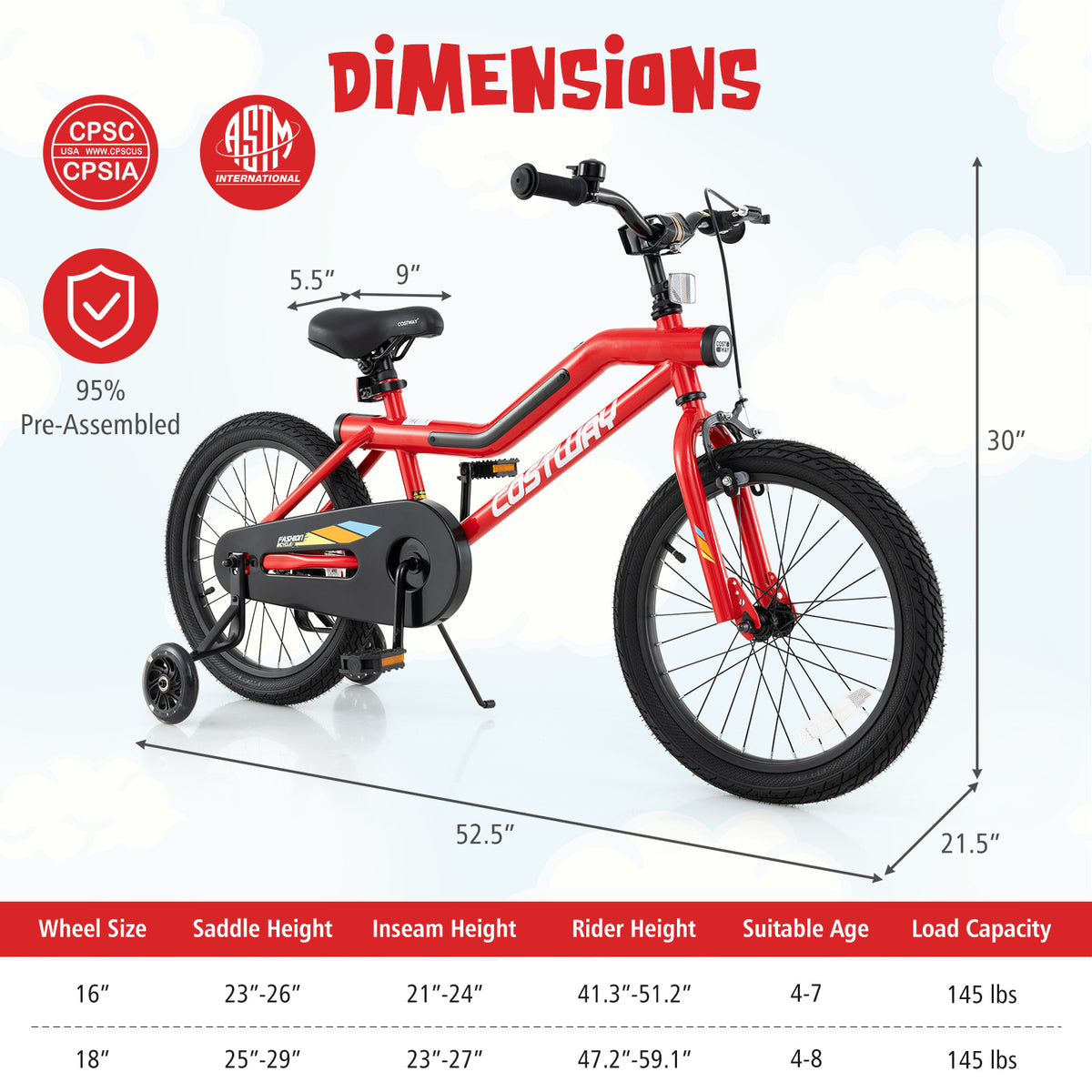 Kids Bike with LED Lights and Training Wheels - Carbon Steel 16"/18"-Kids Bike-DECOROLALA