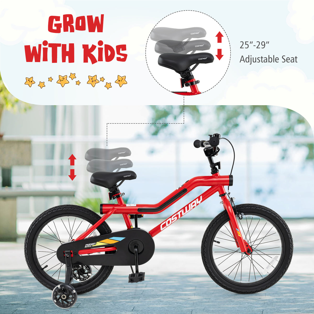 Kids Bike with LED Lights and Training Wheels - Carbon Steel 16"/18"-Kids Bike-DECOROLALA