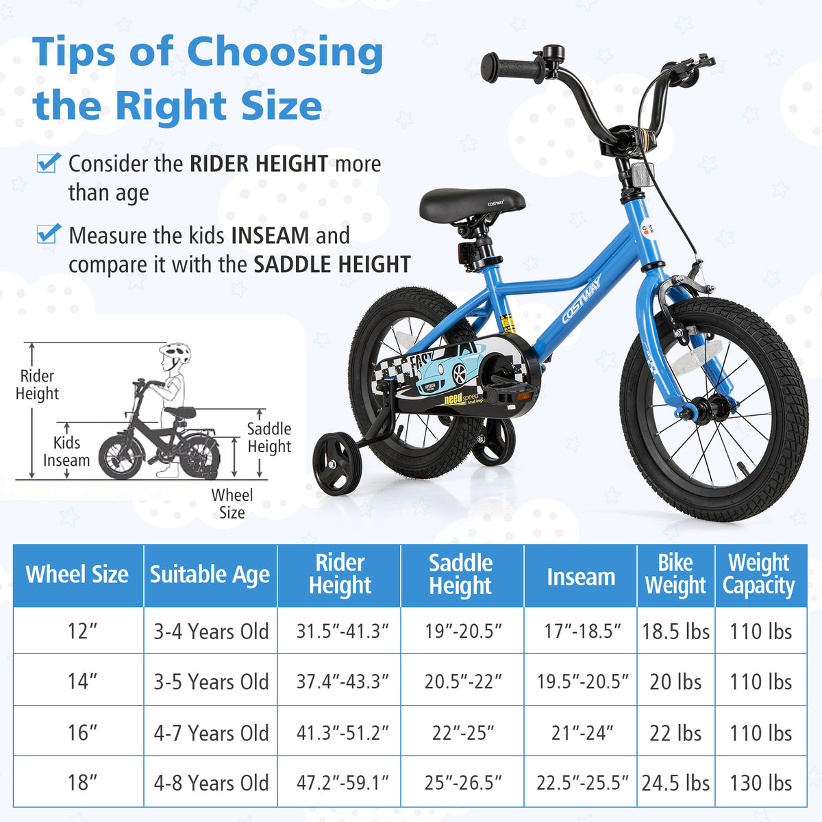 Kids Bike with Removable Training Wheels - Carbon Steel Frame-Kids Bike-DECOROLALA