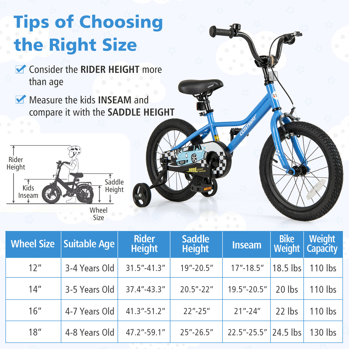 Kids Bike with Removable Training Wheels - Carbon Steel Frame-Kids Bike-DECOROLALA
