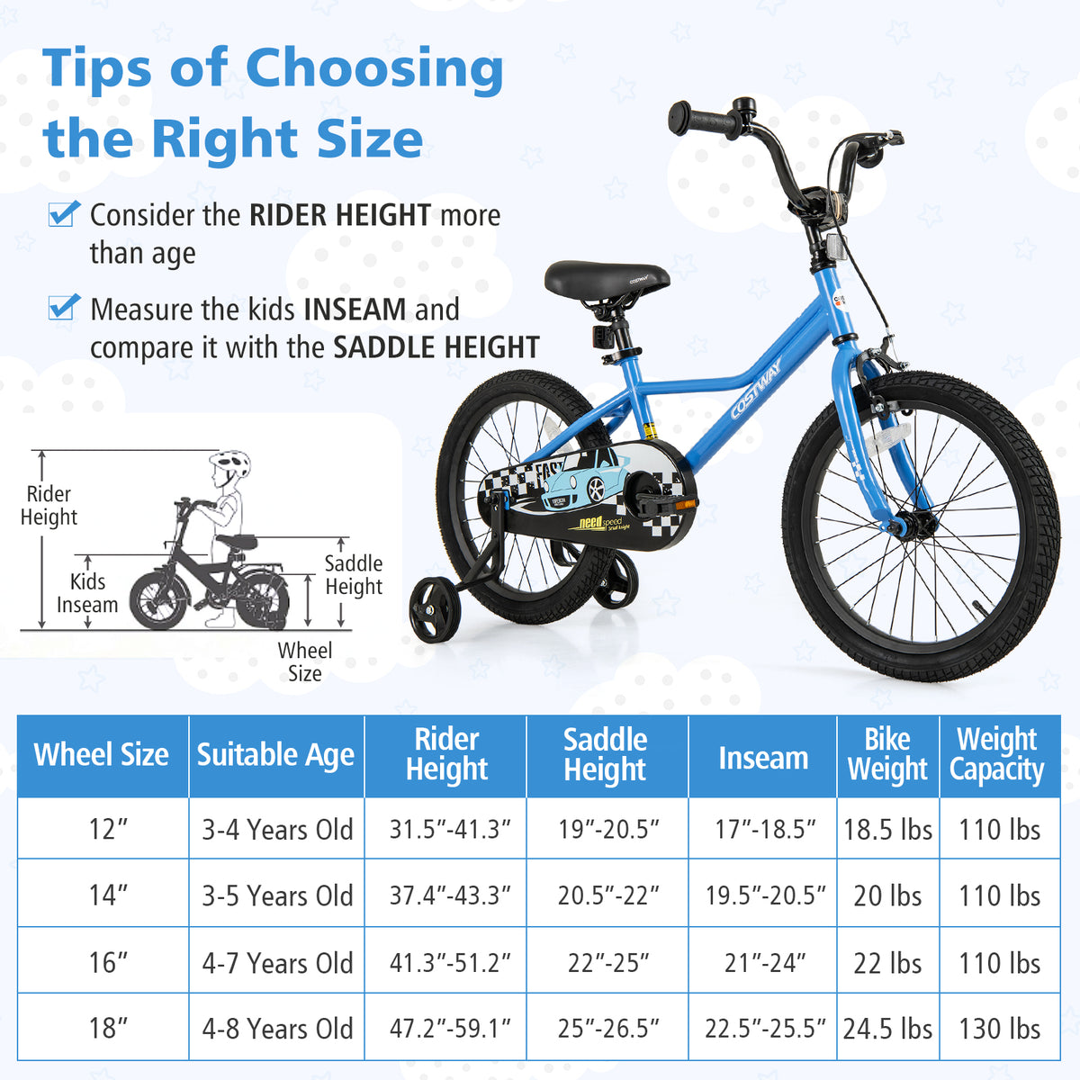 Kids Bike with Removable Training Wheels - Carbon Steel Frame-Kids Bike-DECOROLALA