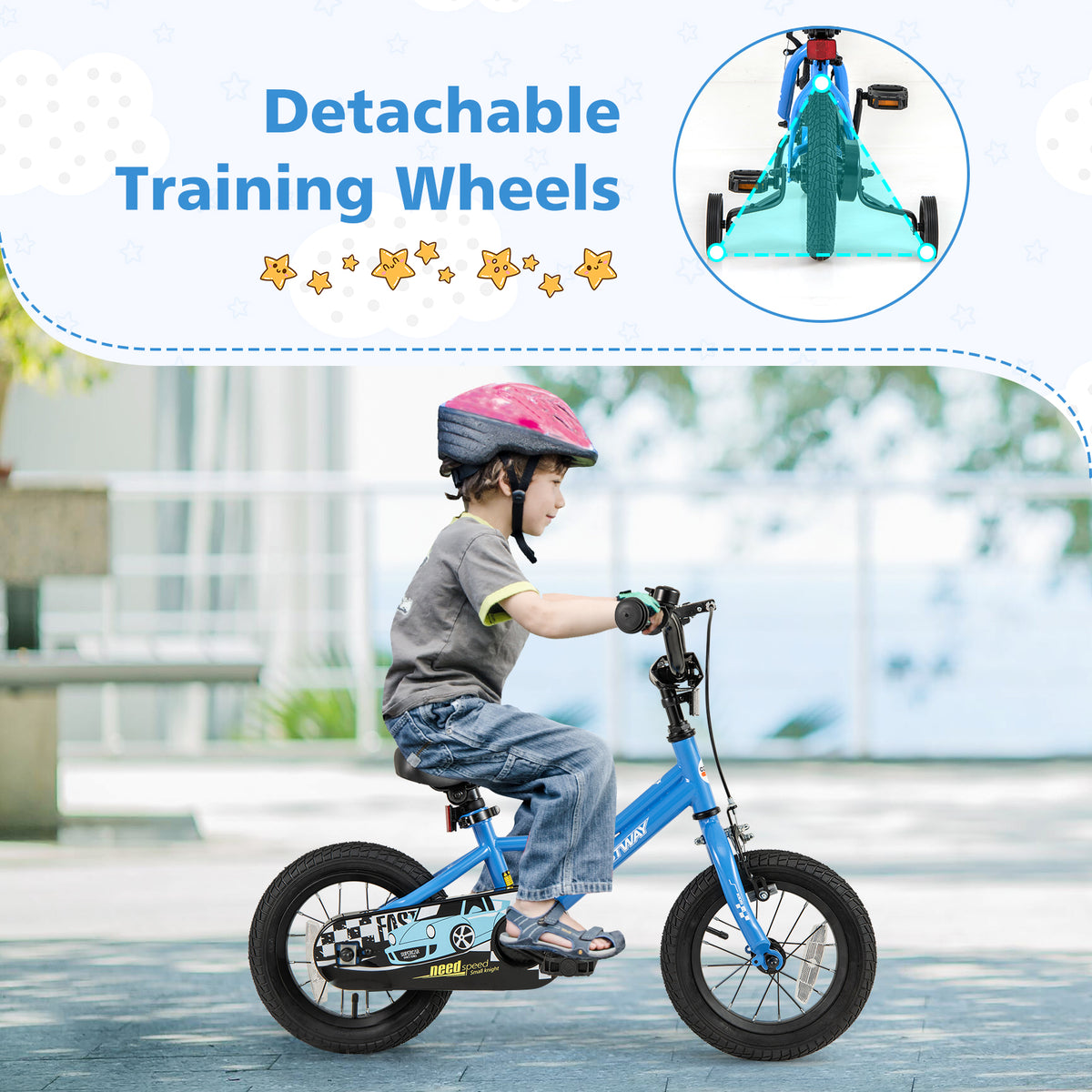 Kids Bike with Removable Training Wheels - Carbon Steel Frame-Kids Bike-DECOROLALA