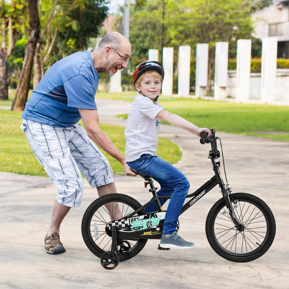 Kids Bike with Training Wheels, Adjustable Carbon Steel Frame-Kids Bike-DECOROLALA