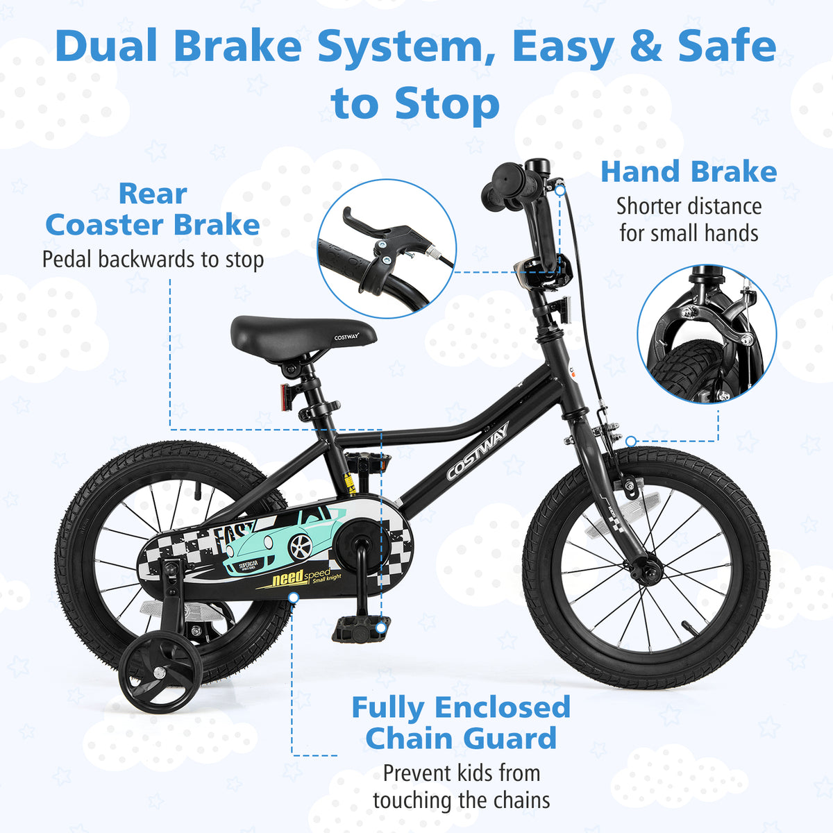 Kids Bike with Training Wheels, Adjustable Carbon Steel Frame-Kids Bike-DECOROLALA