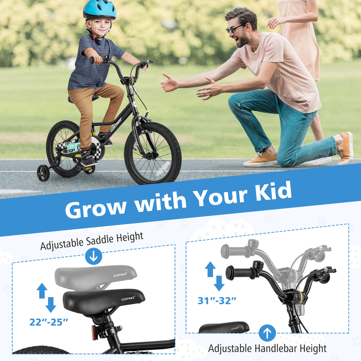 Kids Bike with Training Wheels, Adjustable Carbon Steel Frame-Kids Bike-DECOROLALA