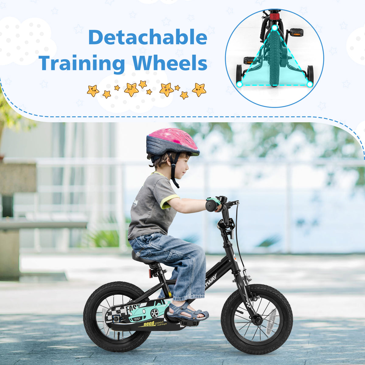 Kids Bike with Training Wheels, Adjustable Carbon Steel Frame-Kids Bike-DECOROLALA