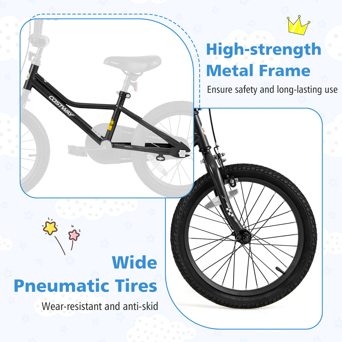 Kids Bike with Training Wheels, Adjustable Carbon Steel Frame-Kids Bike-DECOROLALA