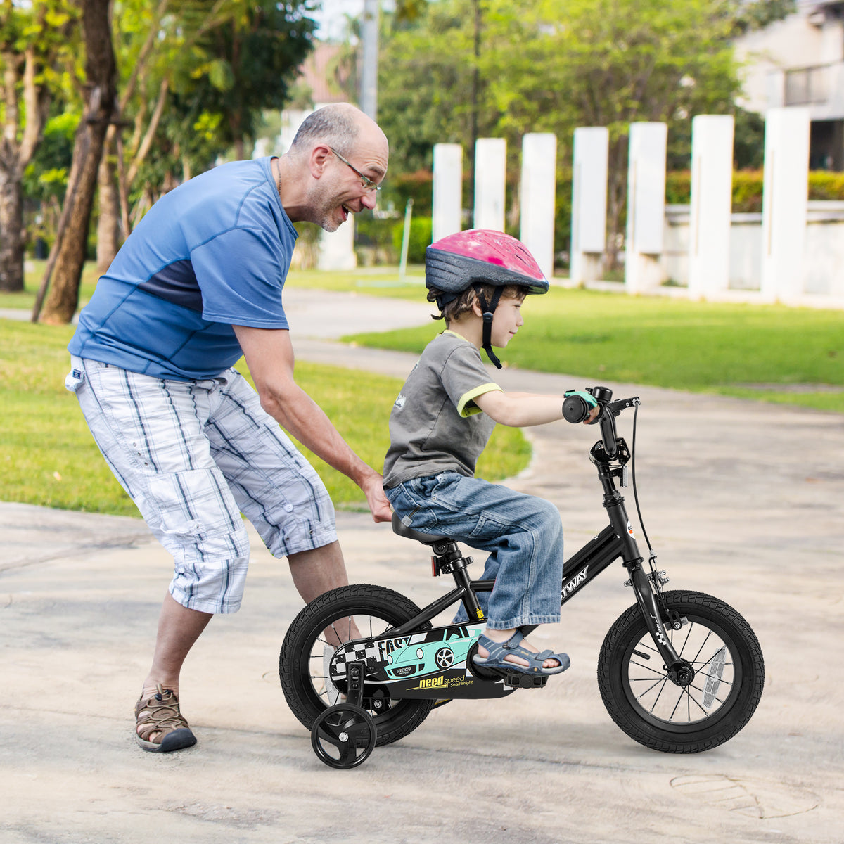 Kids Bike with Training Wheels, Adjustable Carbon Steel Frame-Kids Bike-DECOROLALA