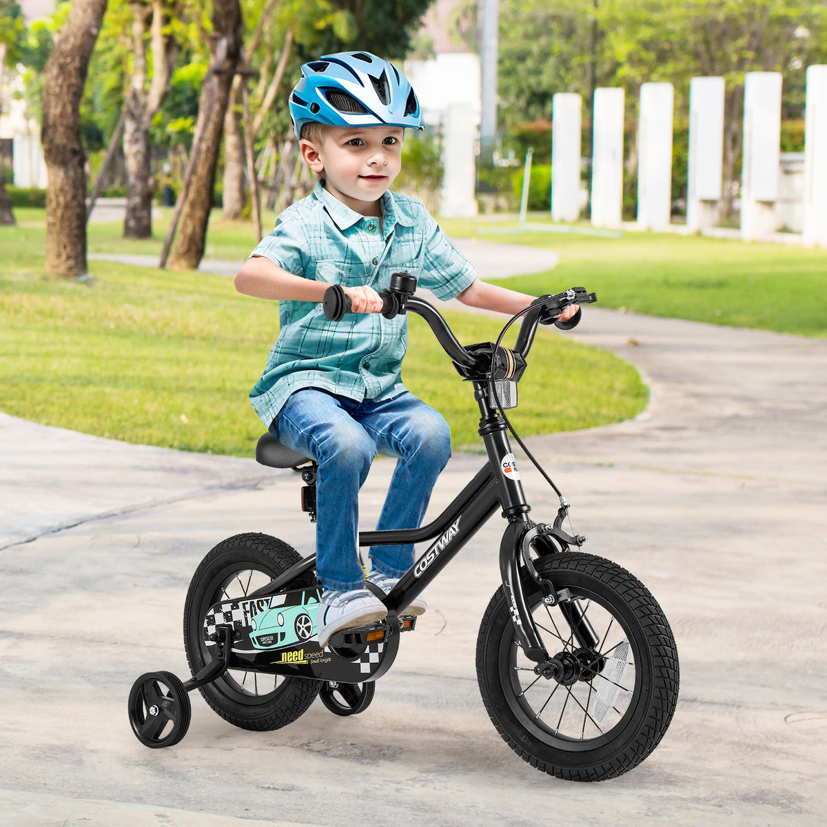 Kids Bike with Training Wheels, Adjustable Carbon Steel Frame-Kids Bike-DECOROLALA
