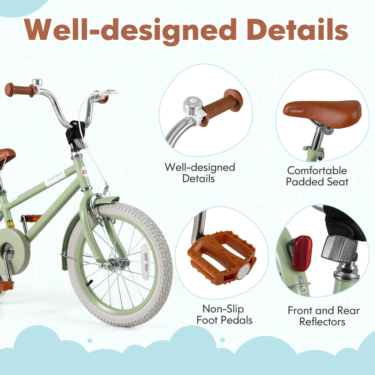Kids Bike with Training Wheels, Adjustable Handlebar and Seat-Kids Bike-DECOROLALA