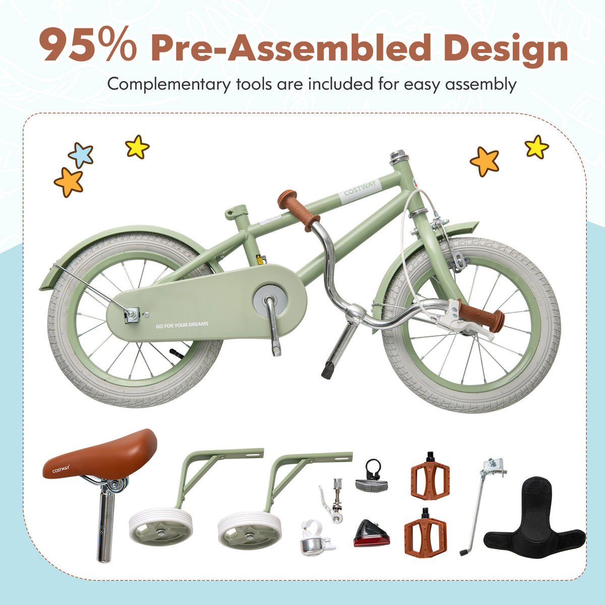 Kids Bike with Training Wheels, Adjustable Handlebar and Seat-Kids Bike-DECOROLALA