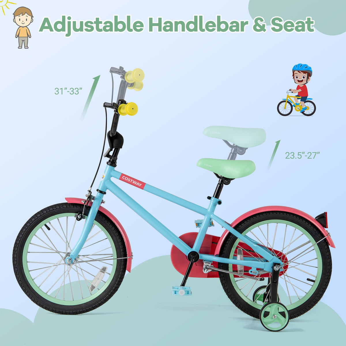Kids Bike with Training Wheels, Adjustable Handlebar and Seat-Kids Bike-DECOROLALA