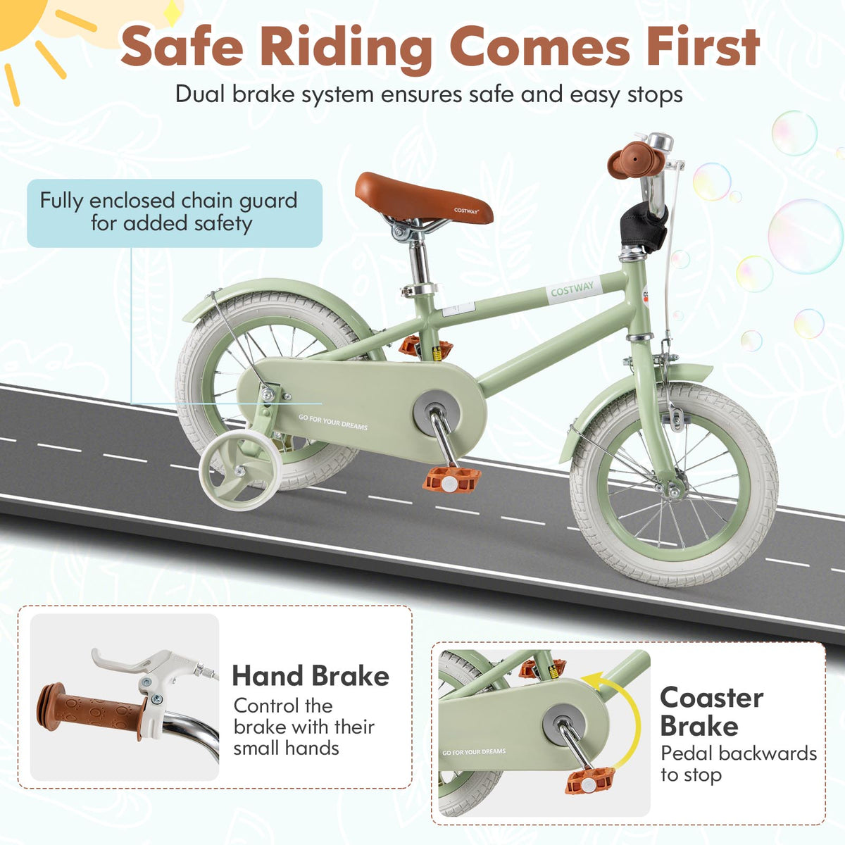Kids Bike with Training Wheels, Adjustable Handlebar and Seat-Kids Bike-DECOROLALA