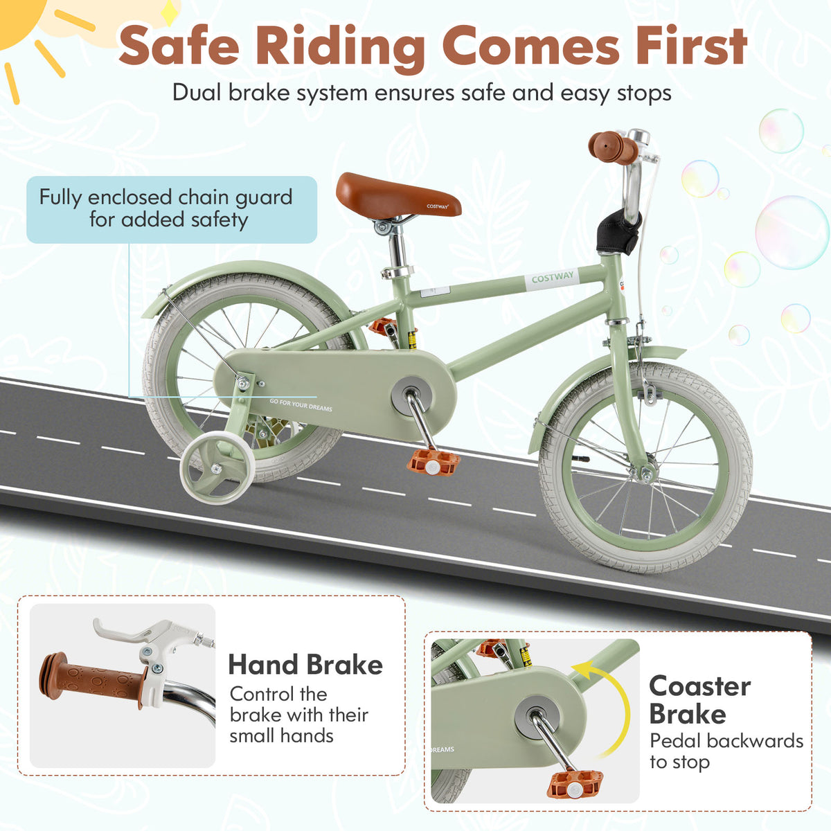 Kids Bike with Training Wheels, Adjustable Handlebar and Seat-Kids Bike-DECOROLALA