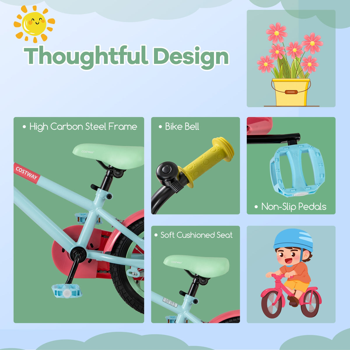 Kids Bike with Training Wheels, Adjustable Handlebar and Seat-Kids Bike-DECOROLALA