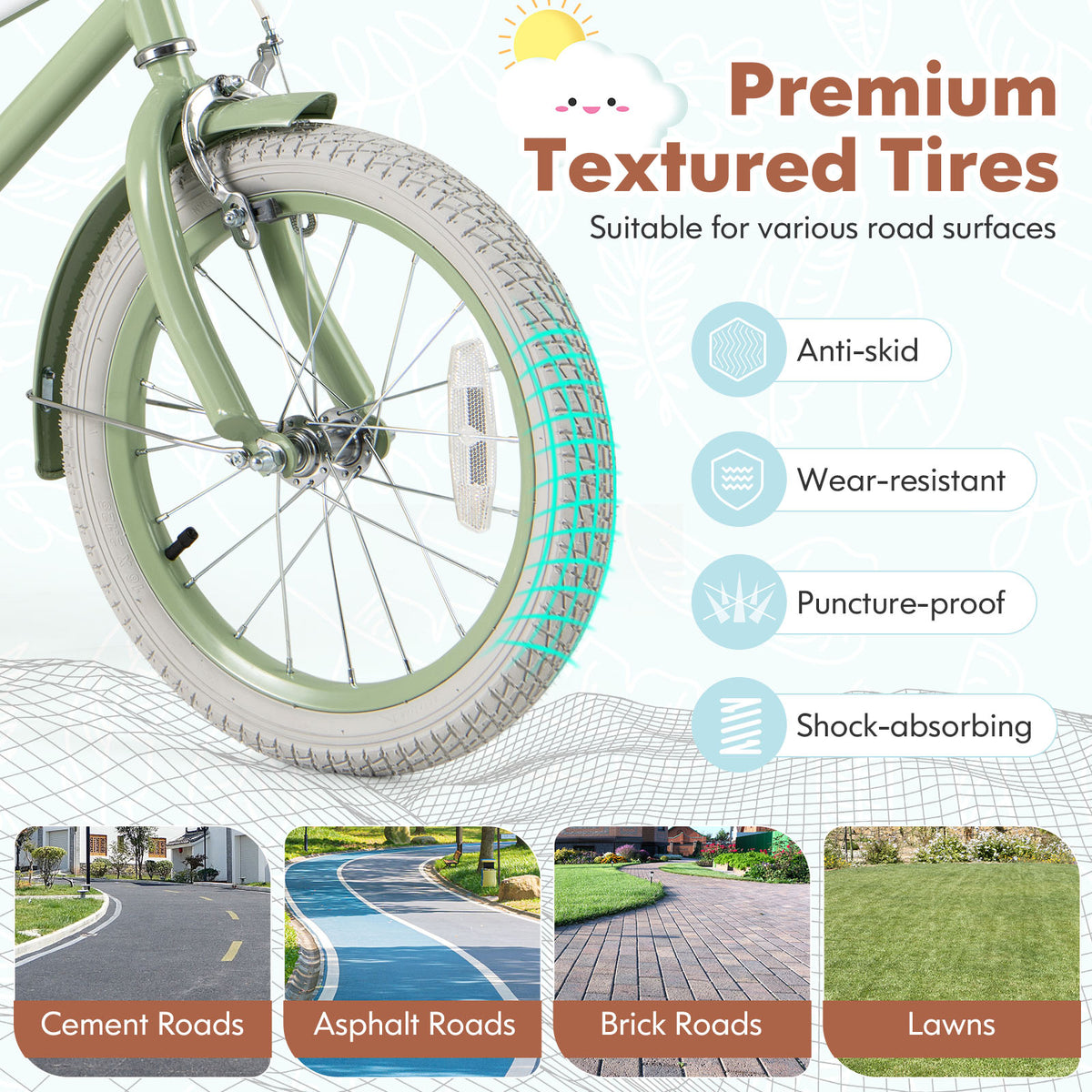 Kids Bike with Training Wheels, Adjustable Handlebar and Seat-Kids Bike-DECOROLALA