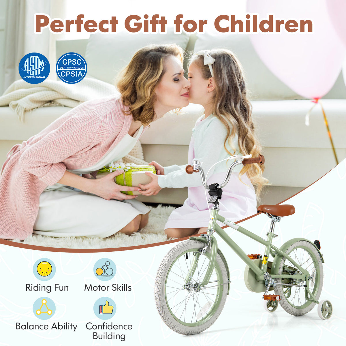 Kids Bike with Training Wheels, Adjustable Handlebar and Seat-Kids Bike-DECOROLALA