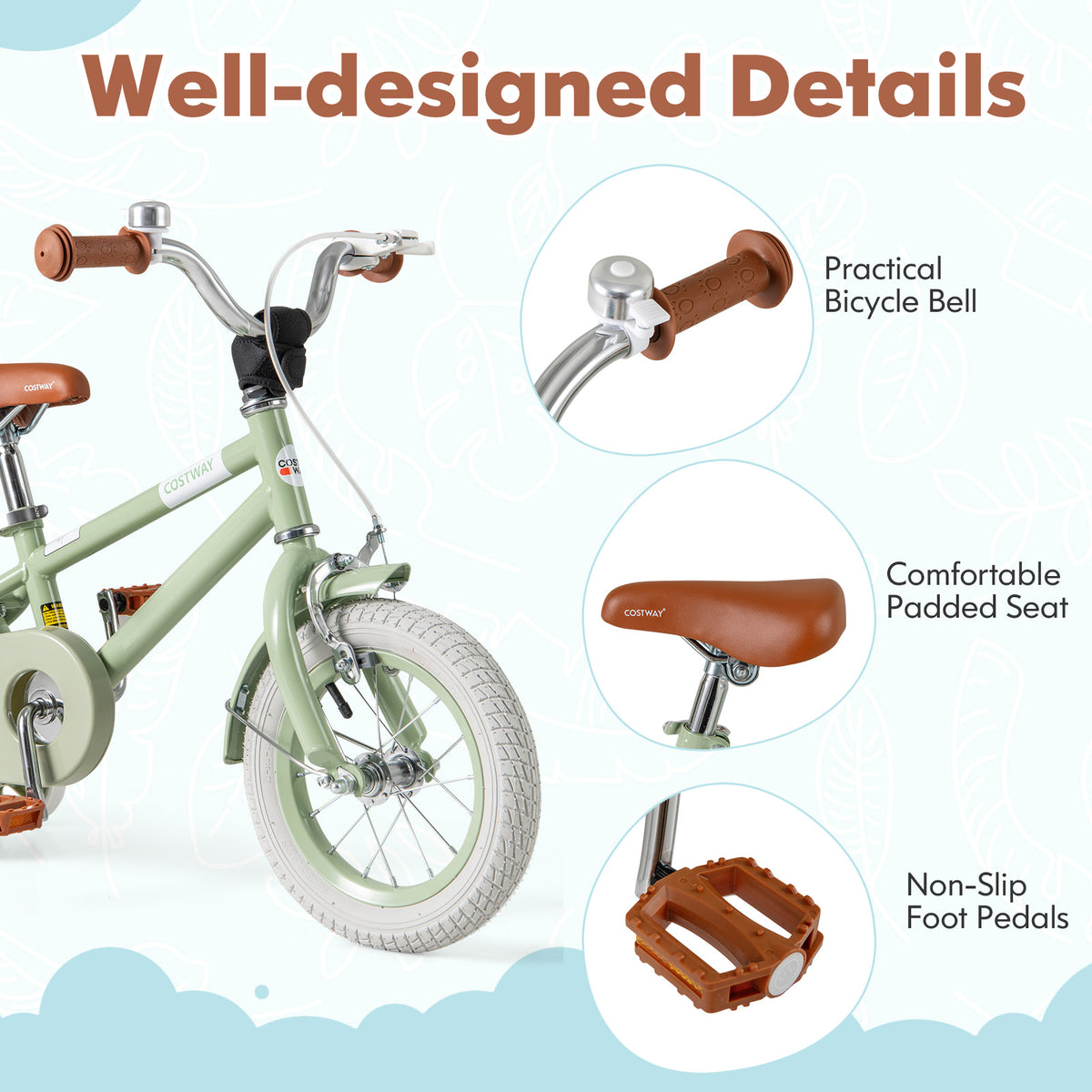 Kids Bike with Training Wheels, Adjustable Handlebar and Seat-Kids Bike-DECOROLALA