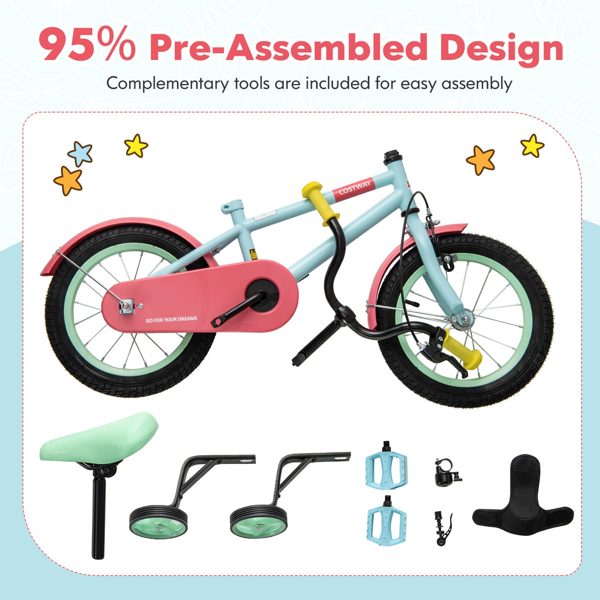 Kids Bike with Training Wheels, Adjustable Handlebar and Seat-Kids Bike-DECOROLALA