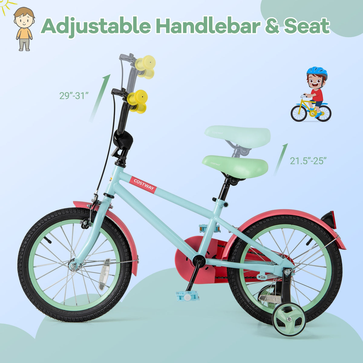 Kids Bike with Training Wheels, Adjustable Handlebar and Seat-Kids Bike-DECOROLALA