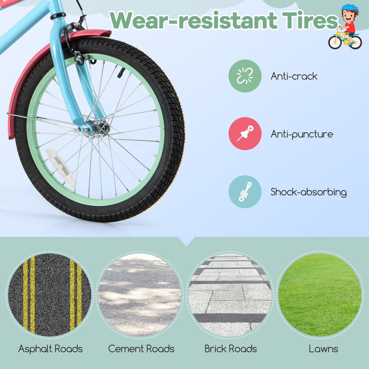Kids Bike with Training Wheels, Adjustable Handlebar and Seat-Kids Bike-DECOROLALA