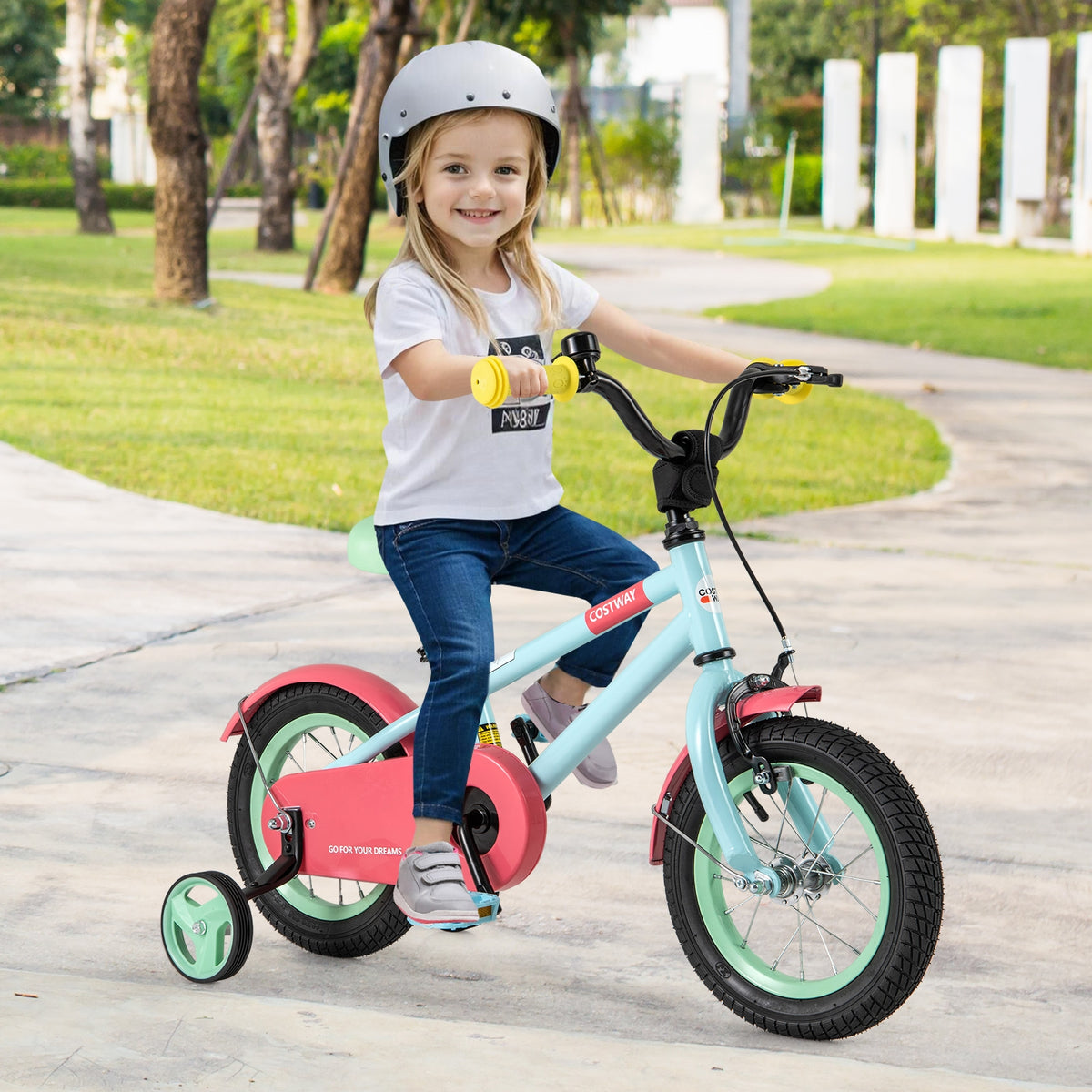 Kids Bike with Training Wheels, Adjustable Handlebar and Seat-Kids Bike-DECOROLALA