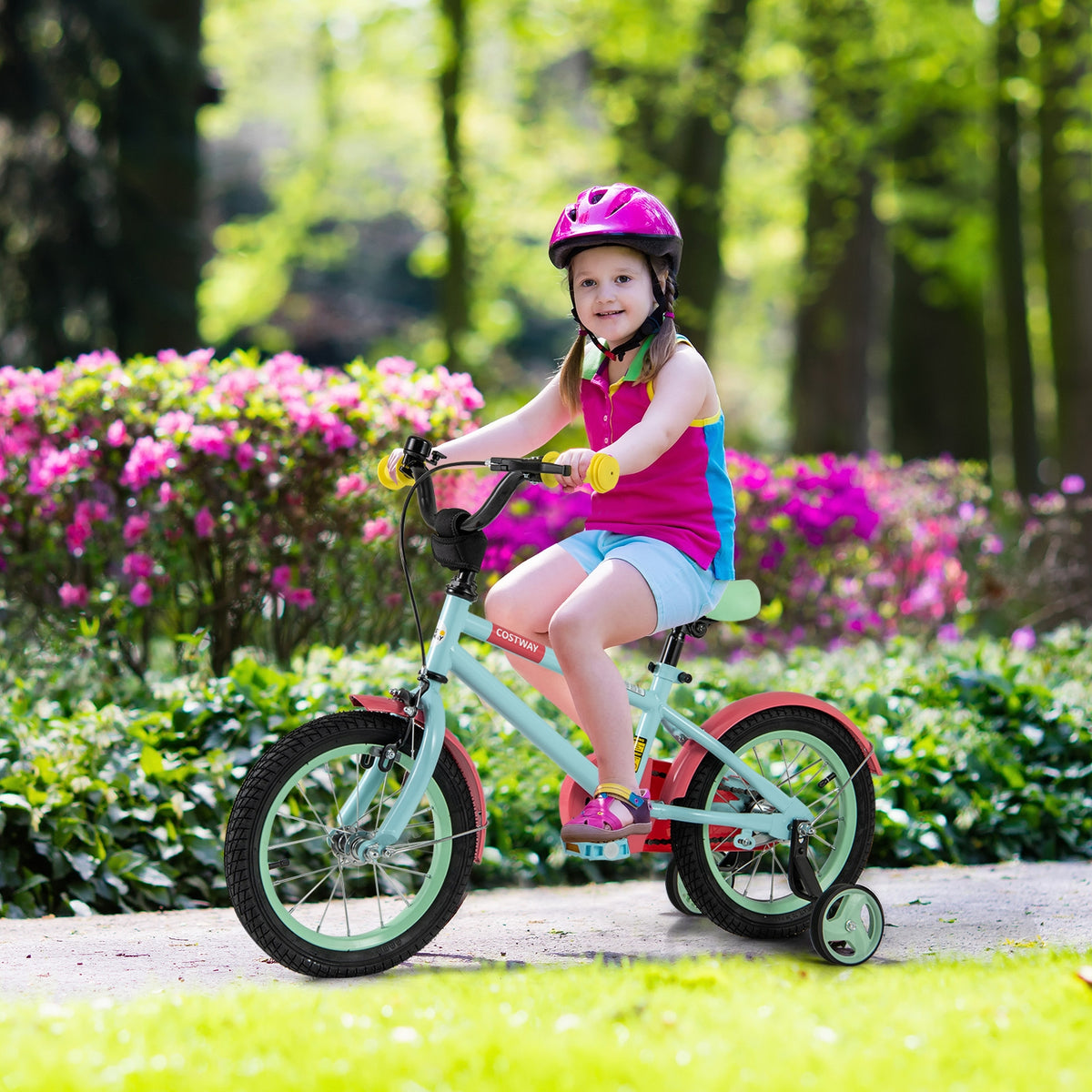 Kids Bike with Training Wheels, Adjustable Handlebar and Seat-Kids Bike-DECOROLALA