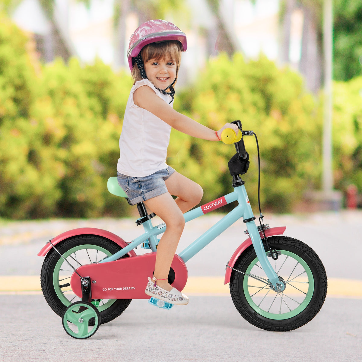 Kids Bike with Training Wheels, Adjustable Handlebar and Seat-Kids Bike-DECOROLALA