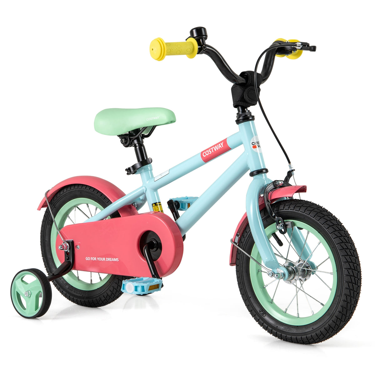 Kids Bike with Training Wheels, Adjustable Handlebar and Seat-Kids Bike-DECOROLALA