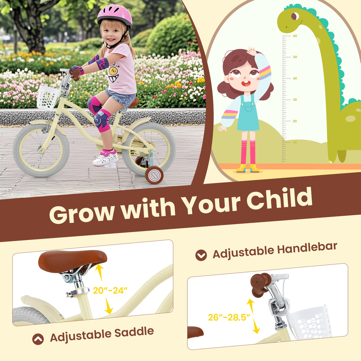 Kids Bike with Training Wheels, Adjustable Height, Ages 3-8 Years-Kids Bike-DECOROLALA