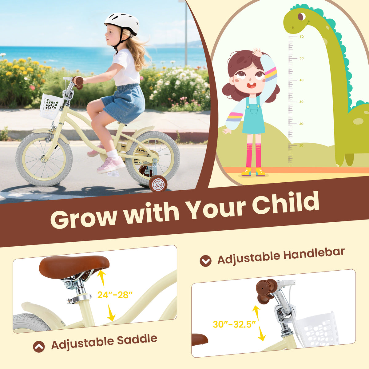 Kids Bike with Training Wheels, Adjustable Height, Ages 3-8 Years-Kids Bike-DECOROLALA