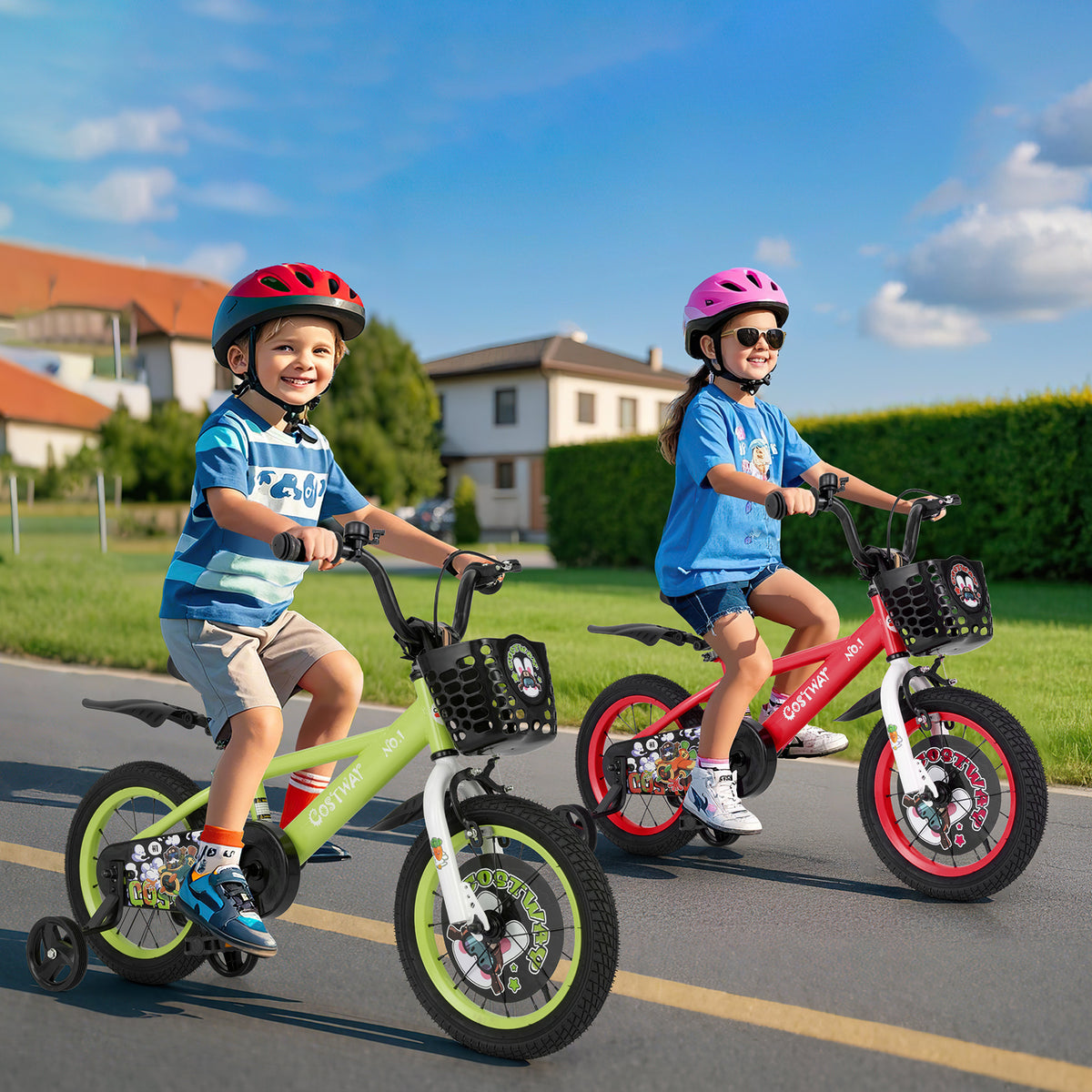 Kids Bike with Training Wheels, Adjustable Seat and Handlebar-Kids Bike-DECOROLALA