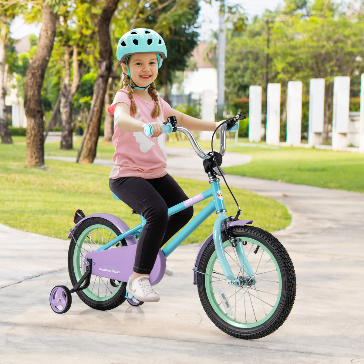 Kids Bike with Training Wheels, Adjustable Seat and Handlebar-Kids Bike-DECOROLALA
