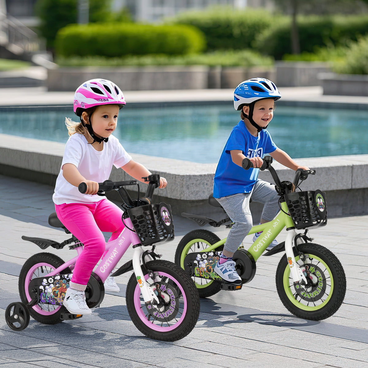 Kids Bike with Training Wheels, Adjustable Seat and Handlebar-Kids Bike-DECOROLALA