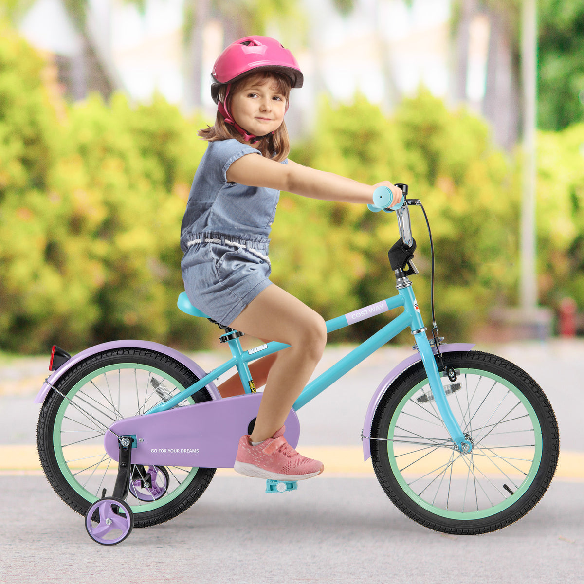 Kids Bike with Training Wheels, Adjustable Seat and Handlebar-Kids Bike-DECOROLALA